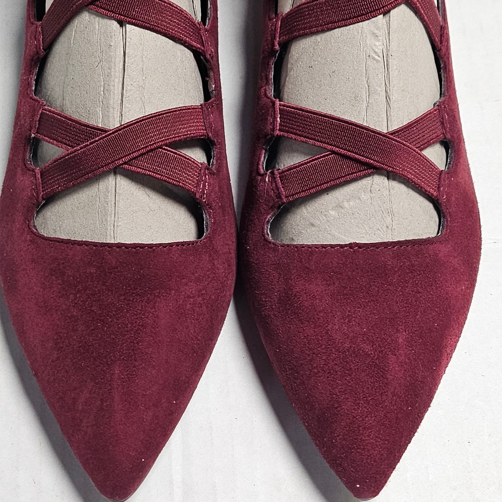 Marc Fisher Annabeth Dark Red Suede Strappy Pointed Toe Flats Back Zip Womens 5M - Picture 7 of 9